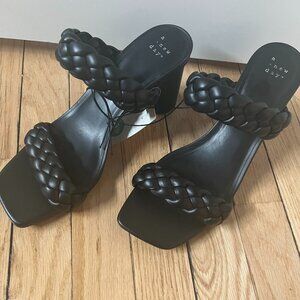 Black Braided Strap Block Heel